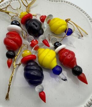 Handblown Glass Murano Style Christmas Ornaments Icicles Multicolored LOT OF 6